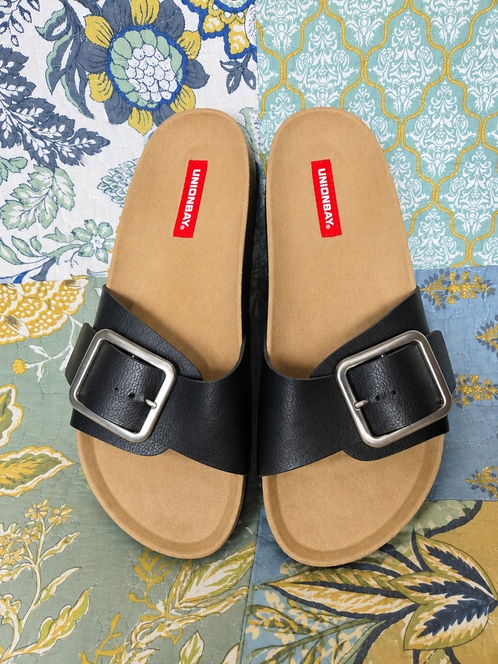 Unionbay Black Buckle Slide Sandals